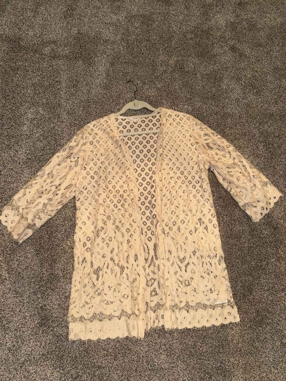 Custom tea stained! Maurices Lace Kimono Cardigan Size XL Open Front Crochet Sh